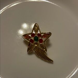 Gold Star Brooch with Multicolor Accents